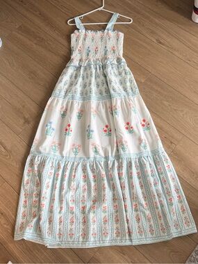 Blue & White Floral Tiered Flowy Dress